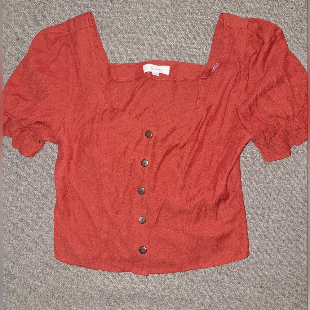 Red Puff Sleeve Crop Blouse